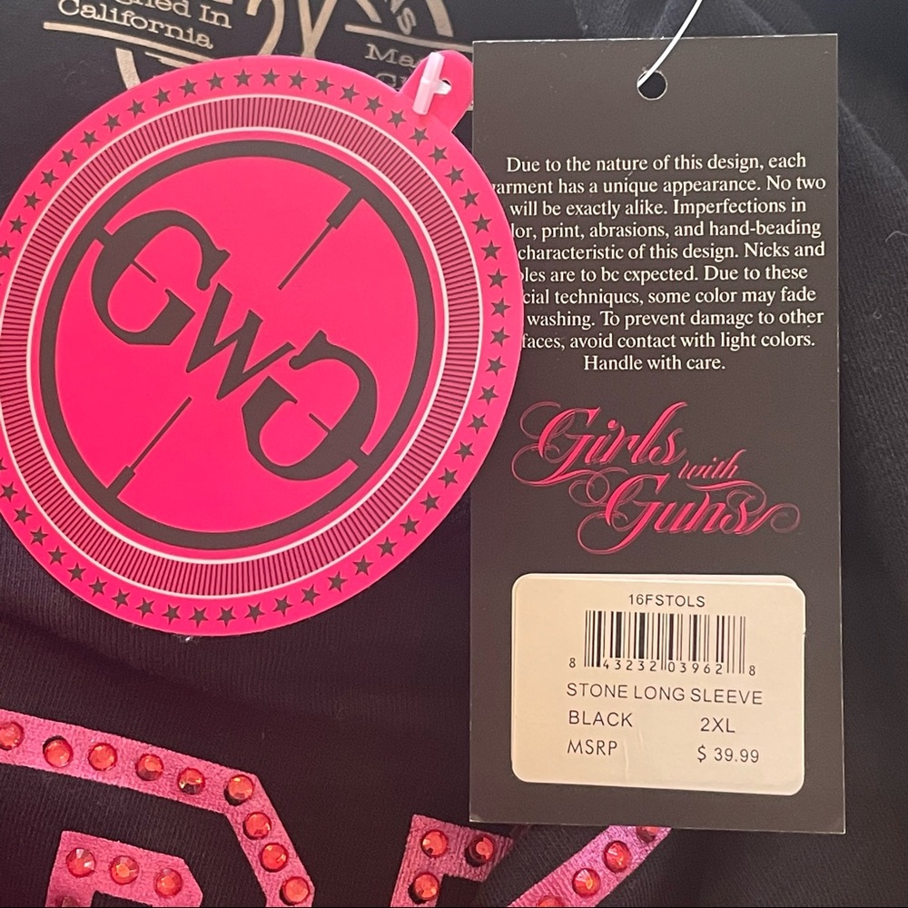 NWT Girls with Guns Black & Pink Long Sleeve V- Neck Tee Plus Size 2XL - Picture 9 of 11